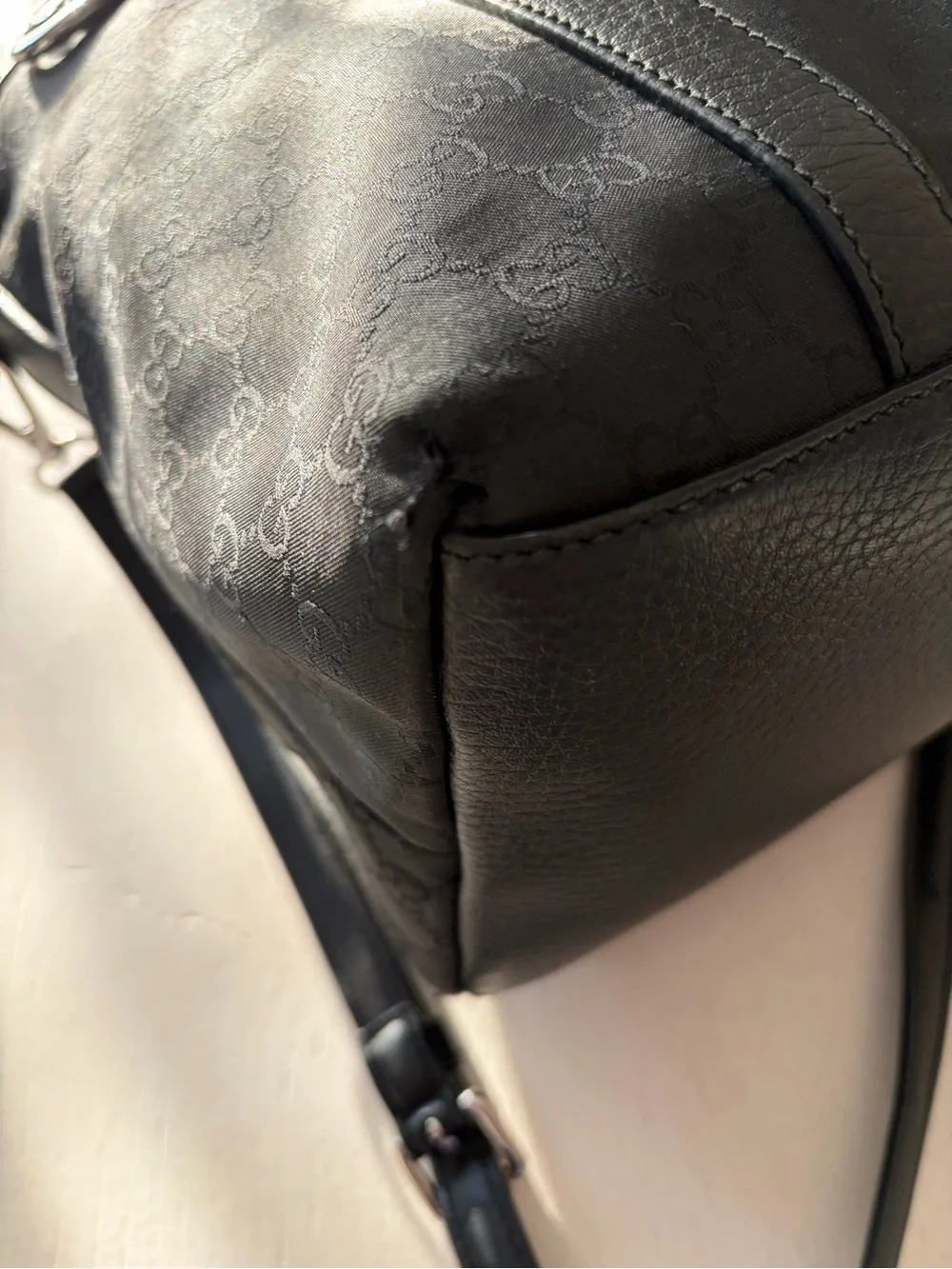 Gucci Black GG Charm Dome Satchel featuring silver-tone hardware